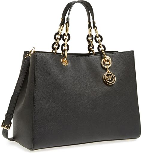 michael kors cynthia saffiano leather satchel black|michael kors saffiano leather tote.